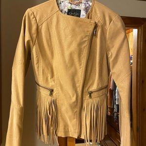 XS Jessica Simpson faux leather/suede coat with tasseles.